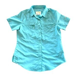 Reel Life Women’s button down shirt zippered shirt pockets Aqua color size M